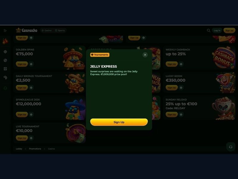 First catalogue explorations after registration at Casinacho Casino Nacho Casino for Canada